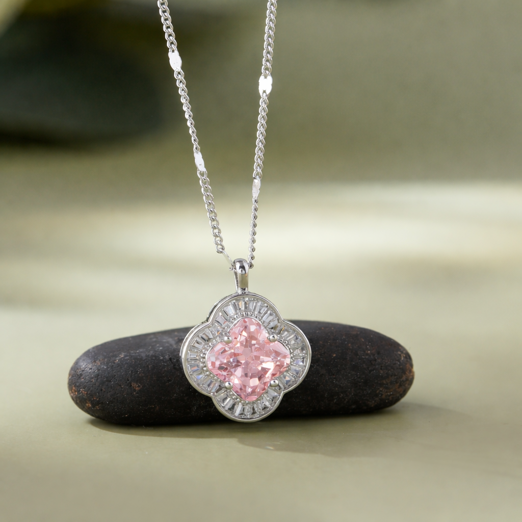 Soft Blush Diamond 925 Sterling Silver Pendant Necklace for Women