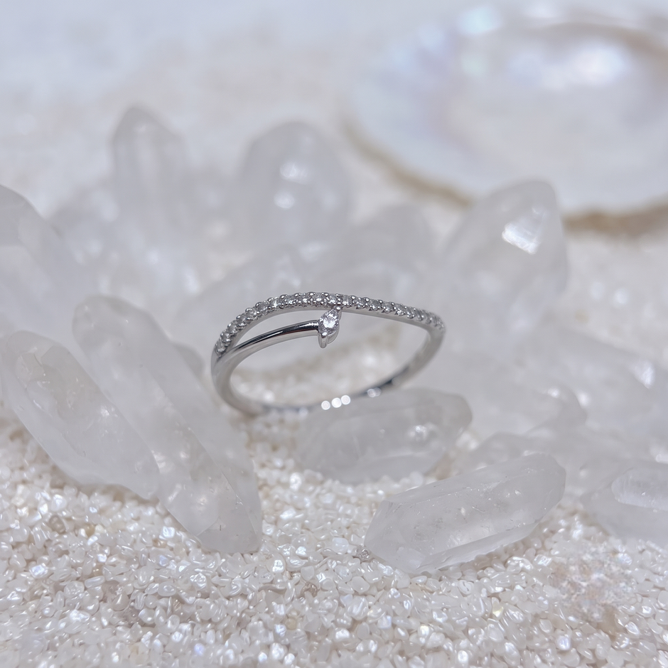 925 Sterling Silver Marquise CZ Solitaire Ring with Pavé Band