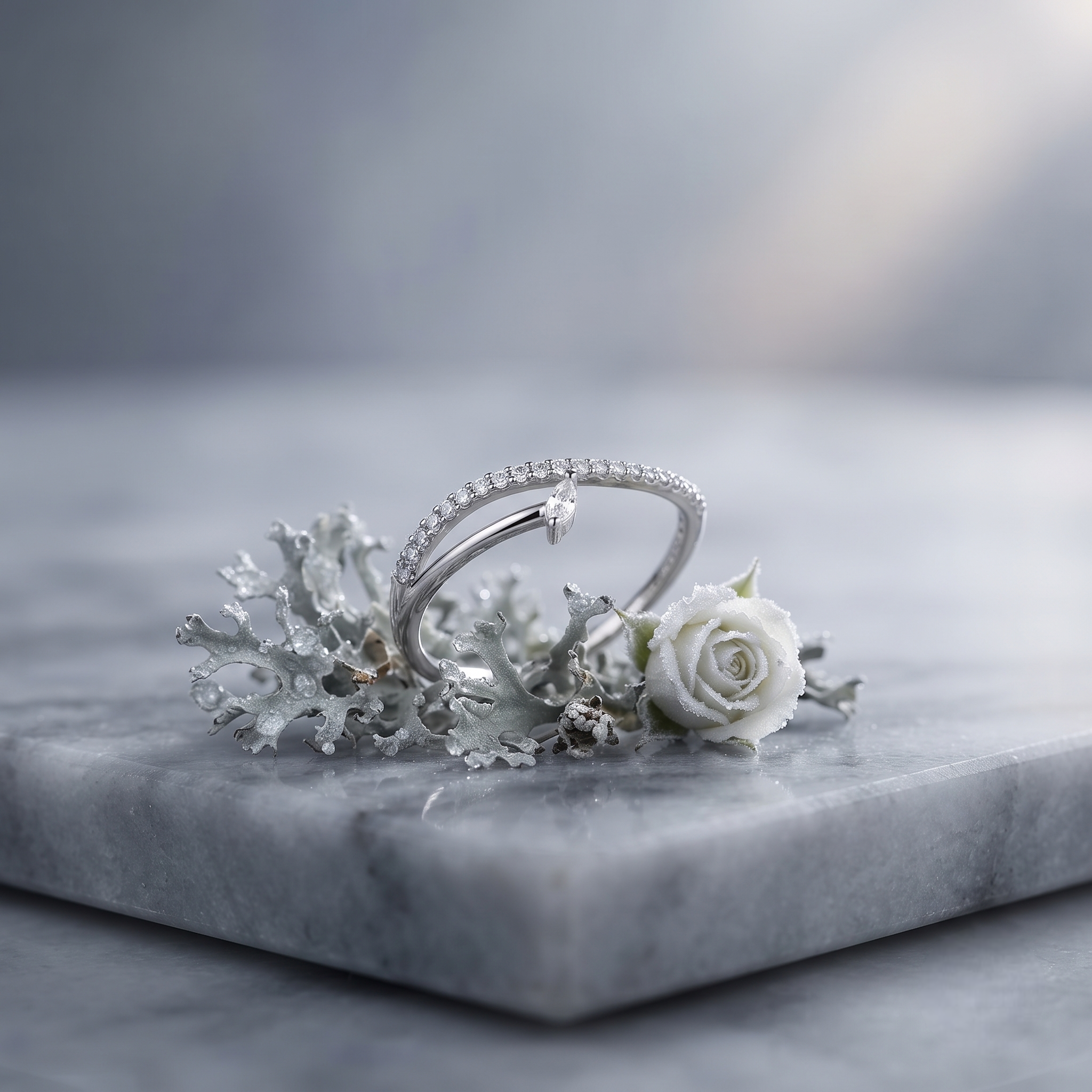 925 Sterling Silver Marquise CZ Solitaire Ring with Pavé Band