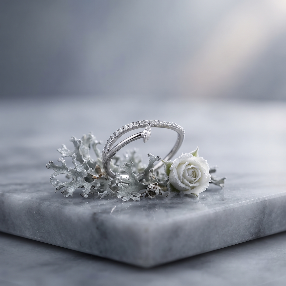 925 Sterling Silver Marquise CZ Solitaire Ring with Pavé Band