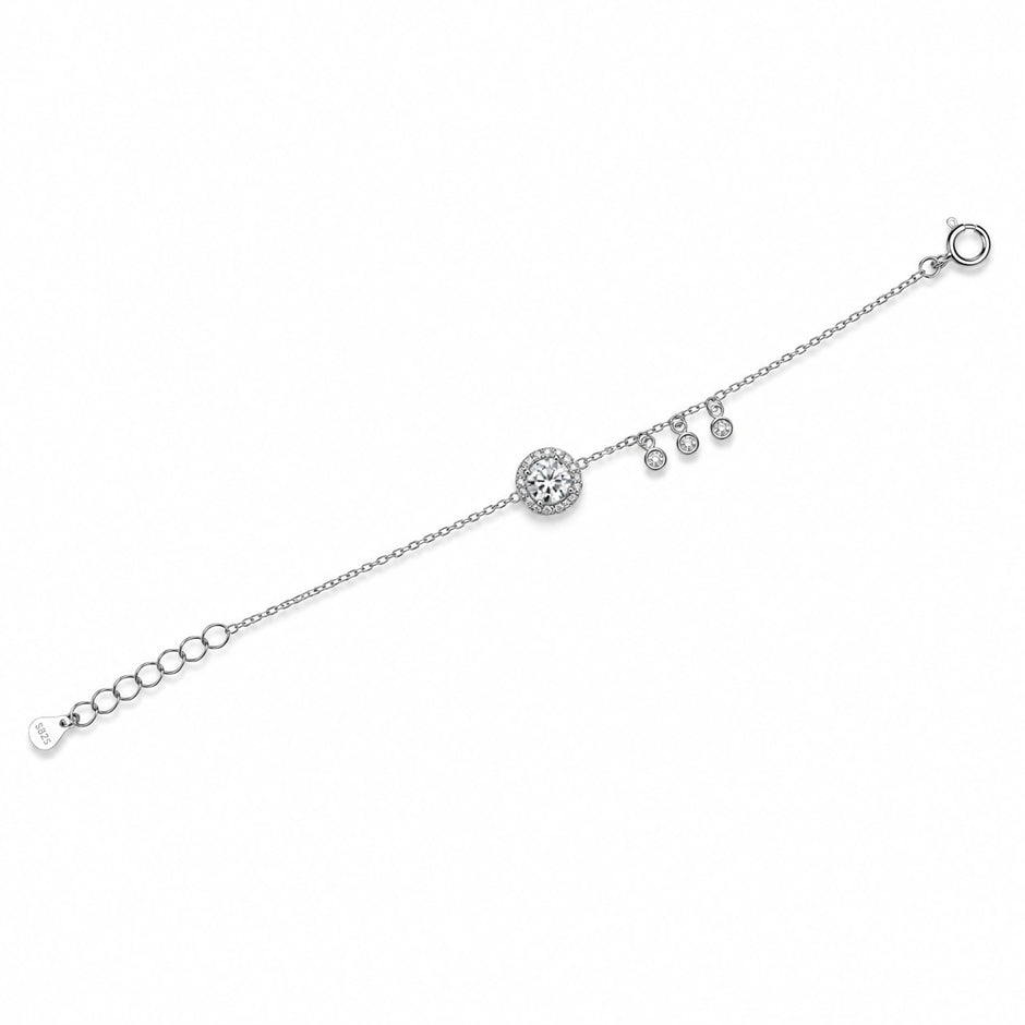 Sparkling Circle Charm 925 Sterling Silver Bracelet for Women