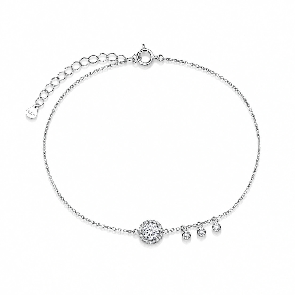 Sparkling Circle Charm 925 Sterling Silver Bracelet for Women
