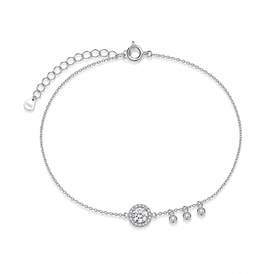 Sparkling Circle Charm 925 Sterling Silver Bracelet for Women