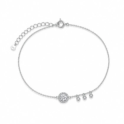 925 Sterling Silver Halo CZ Bracelet with Triple Dangle Charms for Women