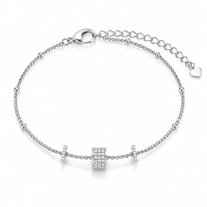 925 Sterling Silver Sparkling Pavé Barrel Charm Bracelet for Women