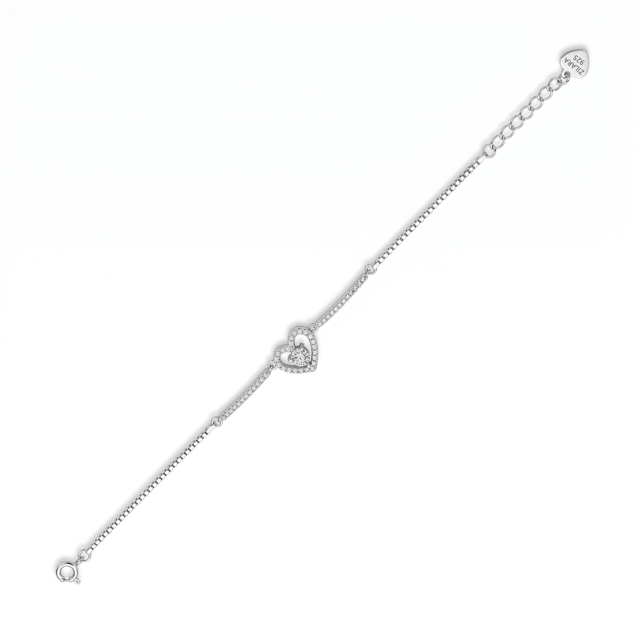 Sparkling Double Heart 925 Sterling Silver Bracelet for Women
