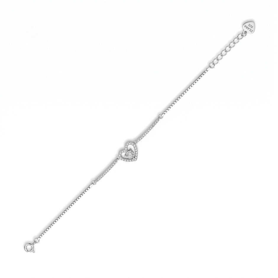 Sparkling Double Heart 925 Sterling Silver Bracelet for Women