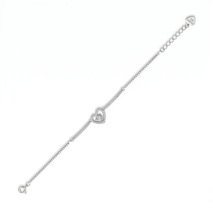 925 Sterling Silver Double Heart Halo CZ Bracelet for Women