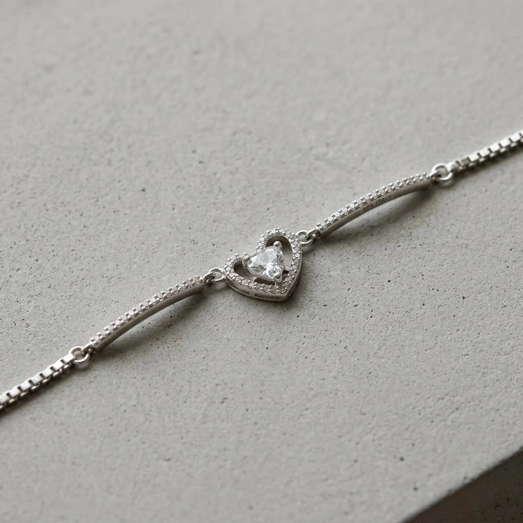 Sparkling Double Heart 925 Sterling Silver Bracelet for Women