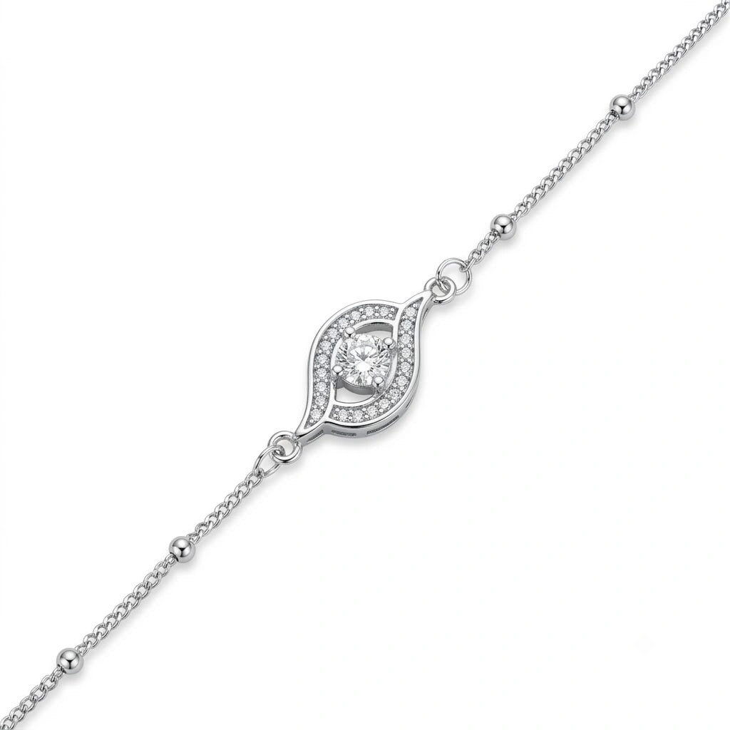 Sparkling Evil Eye 925 Sterling Silver Bracelet for Women