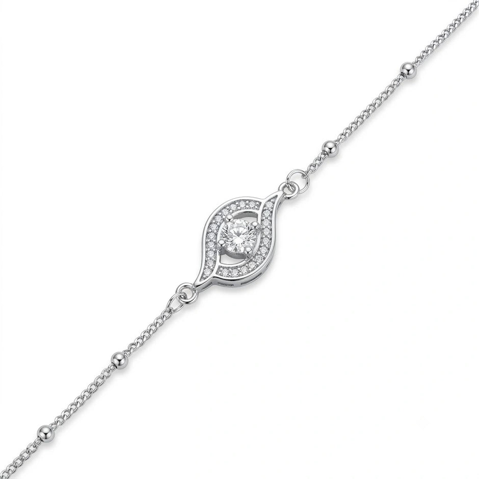 Sparkling Evil Eye 925 Sterling Silver Bracelet for Women