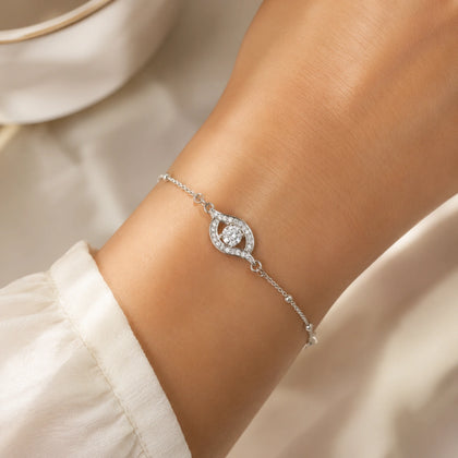 Sparkling Evil Eye 925 Sterling Silver Bracelet for Women