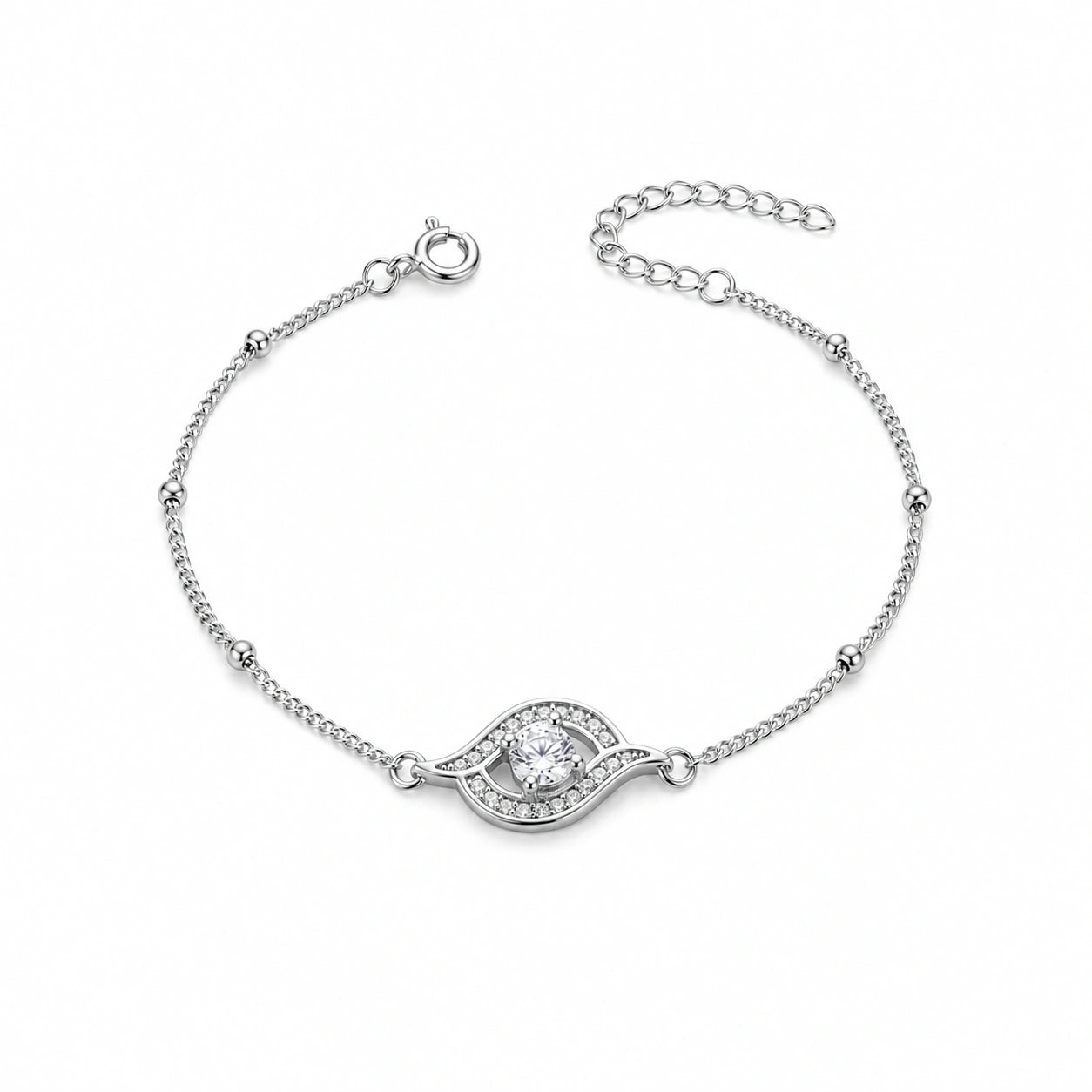 Sparkling Evil Eye 925 Sterling Silver Bracelet for Women