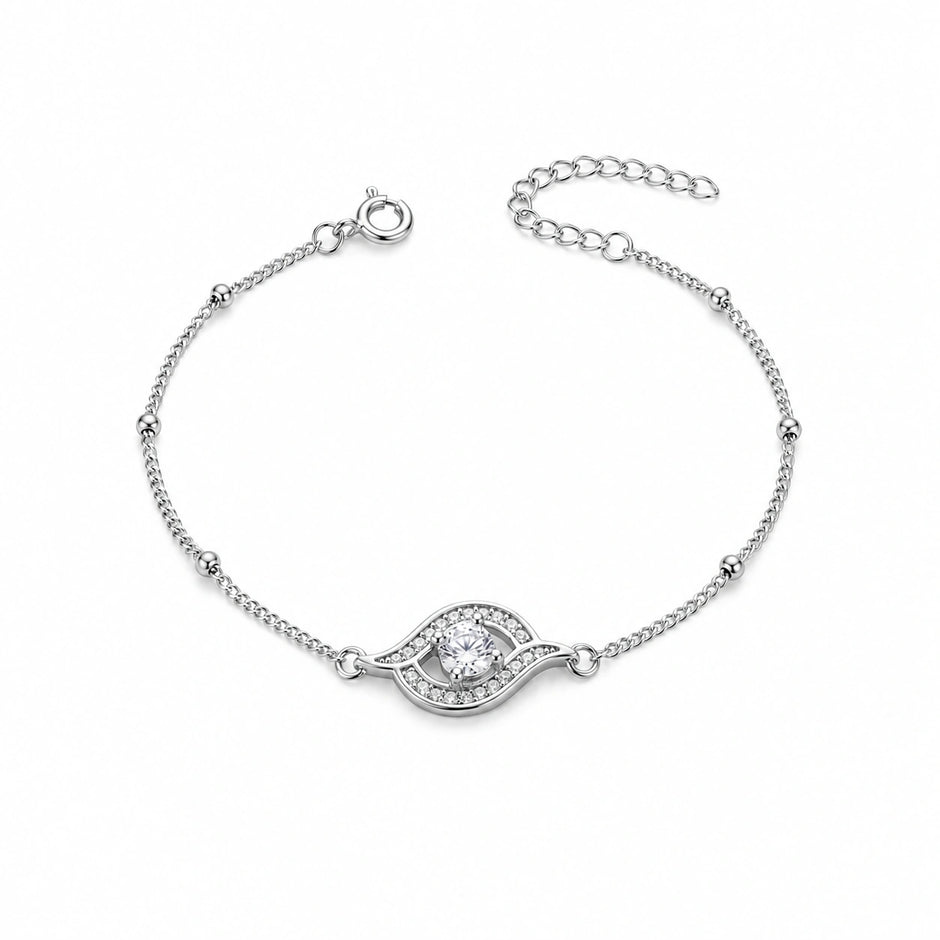 Sparkling Evil Eye 925 Sterling Silver Bracelet for Women