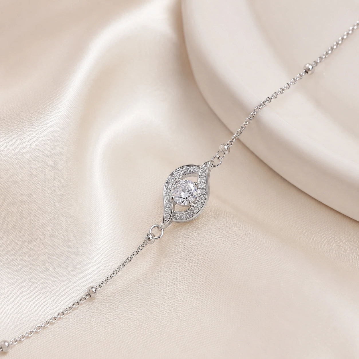 Sparkling Evil Eye 925 Sterling Silver Bracelet for Women