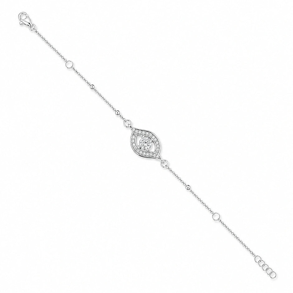 Sparkling Evil Eye 925 Sterling Silver Bracelet for Women