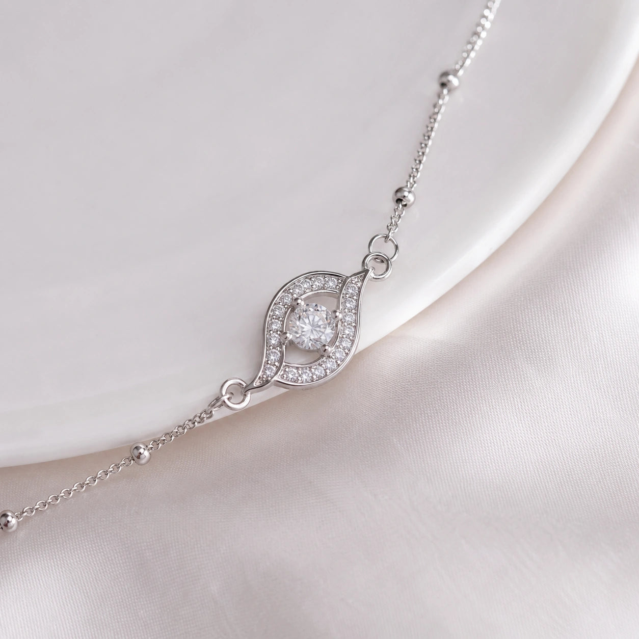 Sparkling Evil Eye 925 Sterling Silver Bracelet for Women
