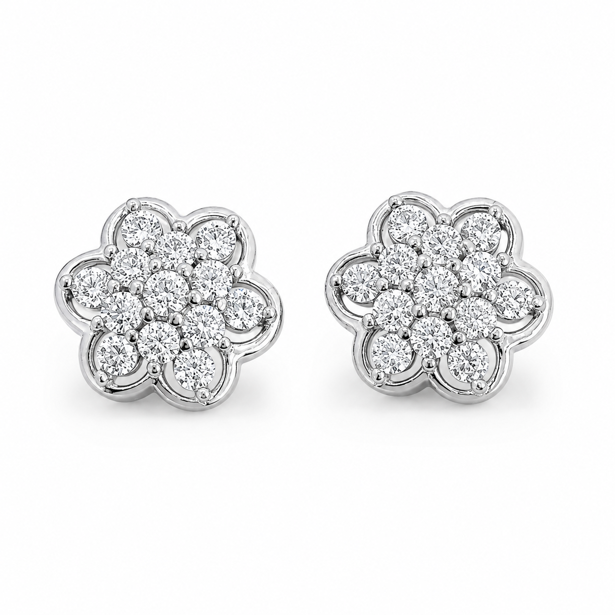 Floral Pavé CZ Diamond 925 Sterling Silver Stud Earrings for Women