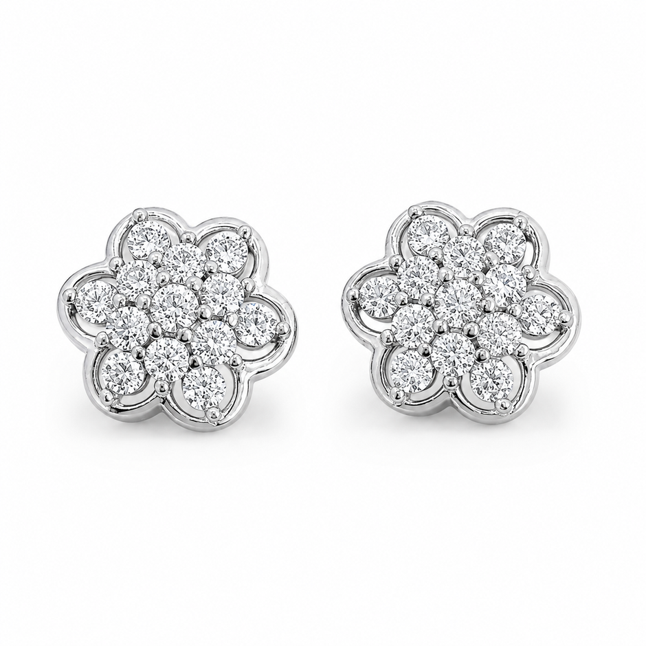 Floral Pavé CZ Diamond 925 Sterling Silver Stud Earrings for Women