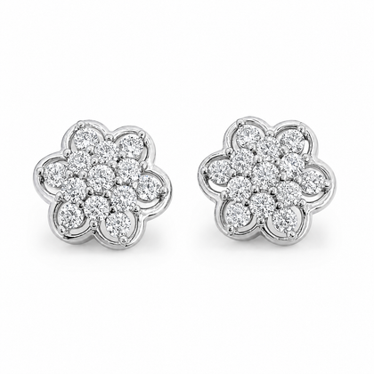 Floral Pavé CZ Diamond 925 Sterling Silver Stud Earrings for Women