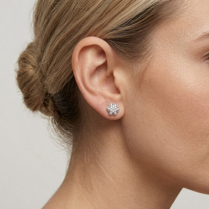 Floral Pavé CZ Diamond 925 Sterling Silver Stud Earrings for Women