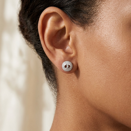 Pavé Circle Link 925 Sterling Silver Stud Earrings for Women