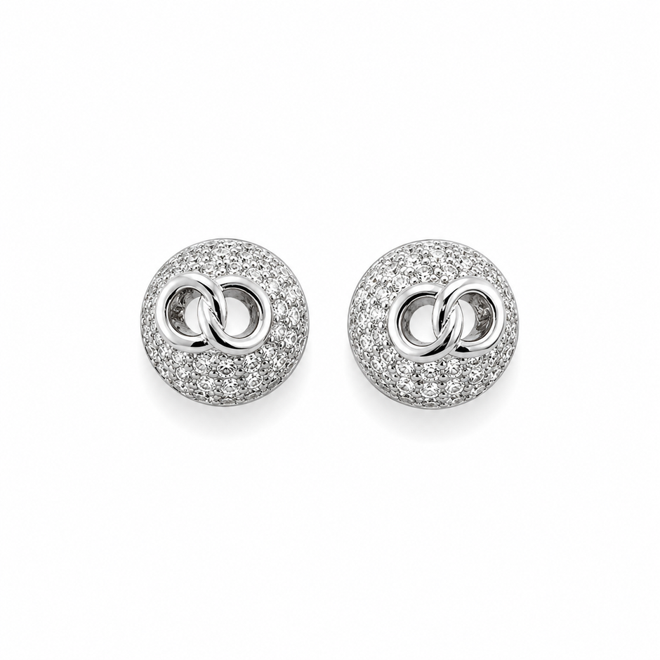 Pavé Circle Link 925 Sterling Silver Stud Earrings for Women