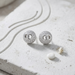 Pavé Circle Link 925 Sterling Silver Stud Earrings for Women