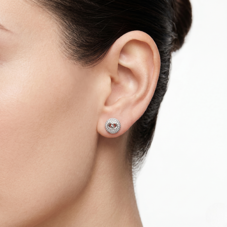 Pavé Circle Link 925 Sterling Silver Stud Earrings for Women