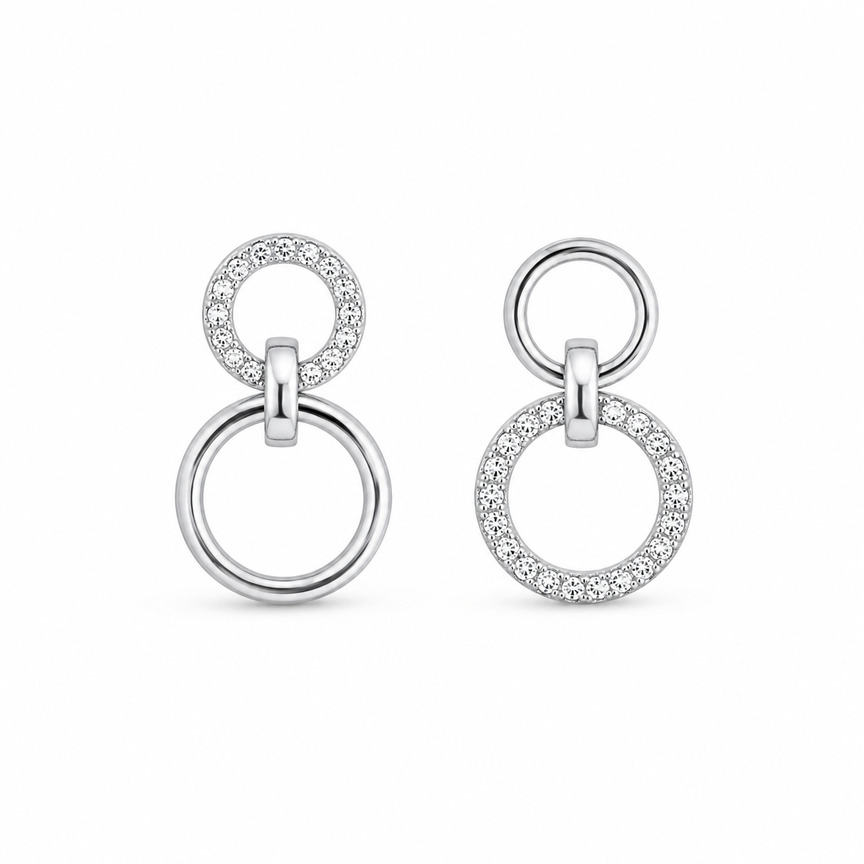 925 Sterling Silver Double Circle Drop Earrings with Cubic Zirconia for Women