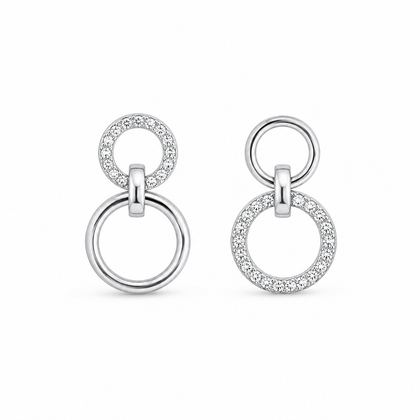 925 Sterling Silver Double Circle Drop Earrings with Cubic Zirconia for Women