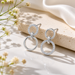 925 Sterling Silver Double Circle Drop Earrings with Cubic Zirconia for Women