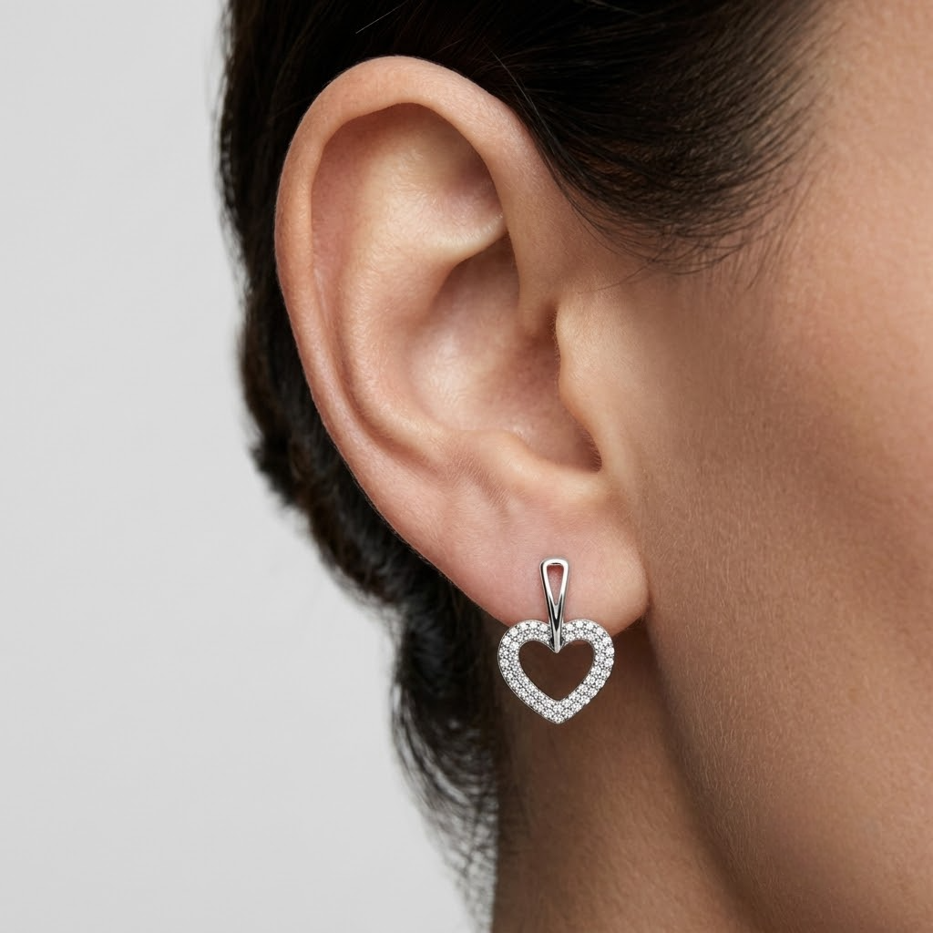 Open Heart Pavé CZ Diamond 925 Sterling Silver Stud Earrings for Women