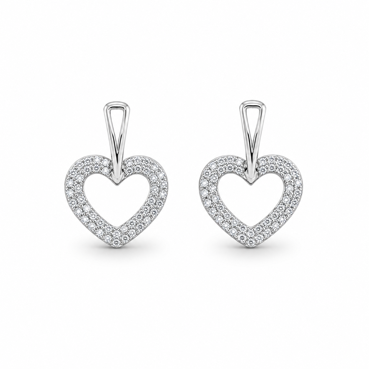 Open Heart Pavé CZ Diamond 925 Sterling Silver Stud Earrings for Women