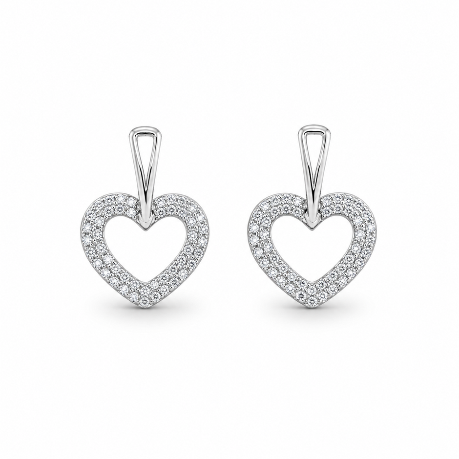 Open Heart Pavé CZ Diamond 925 Sterling Silver Stud Earrings for Women