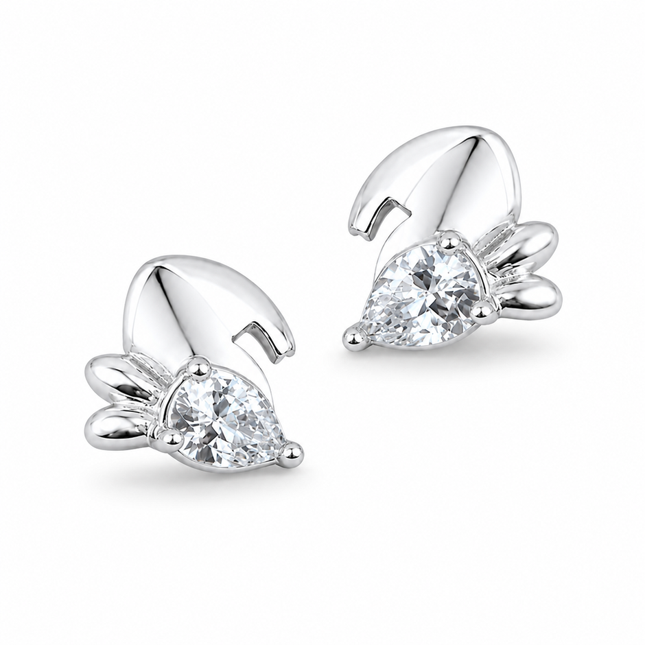 Cute Bunny CZ Diamond 925 Sterling Silver Stud Earrings for Women