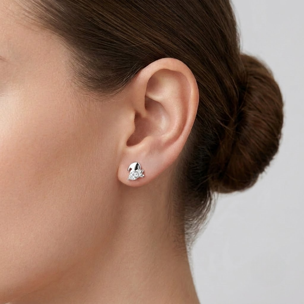 Cute Bunny CZ Diamond 925 Sterling Silver Stud Earrings for Women