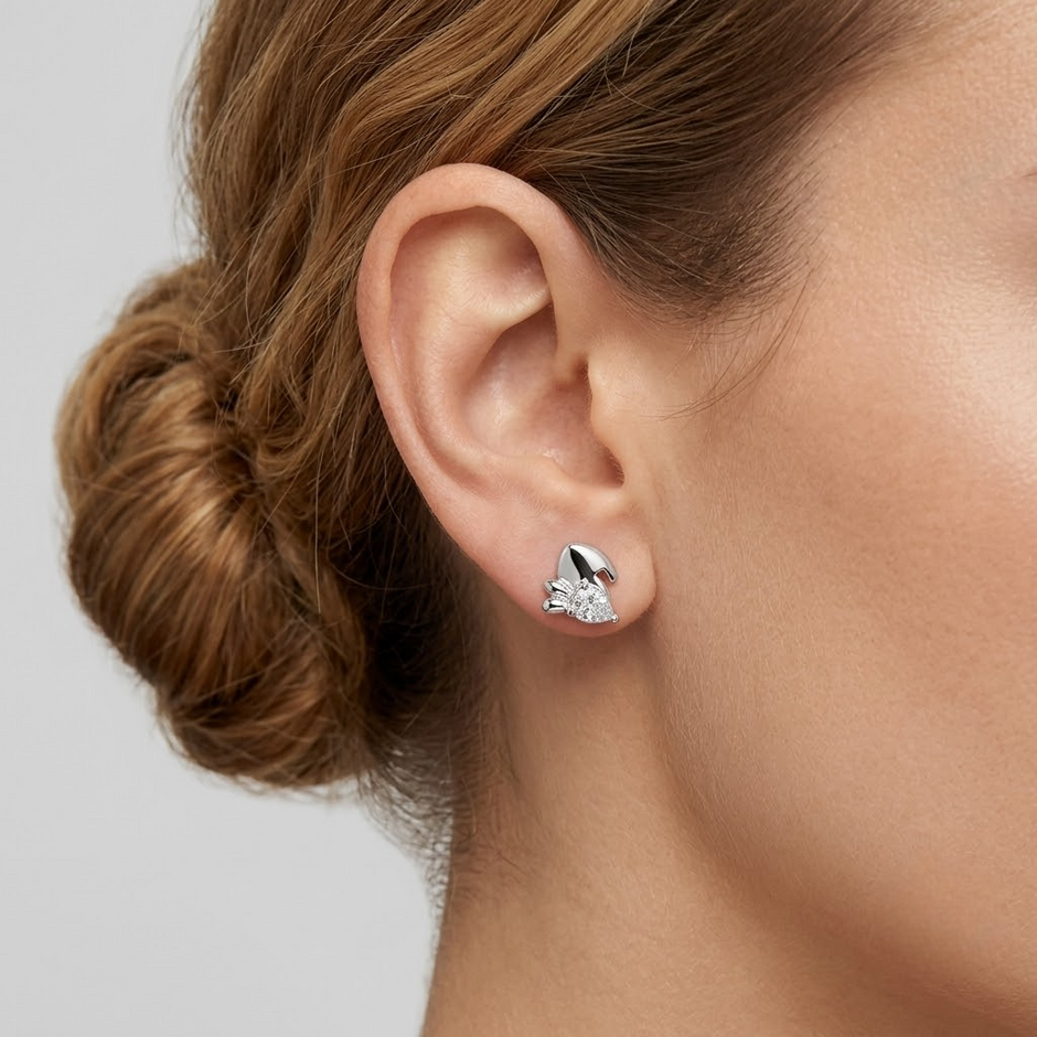 Cute Bunny CZ Diamond 925 Sterling Silver Stud Earrings for Women
