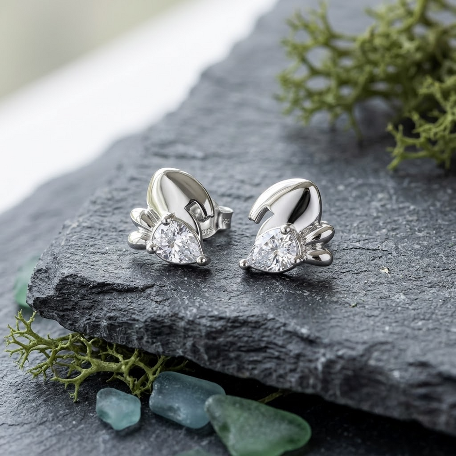 Cute Bunny CZ Diamond 925 Sterling Silver Stud Earrings for Women