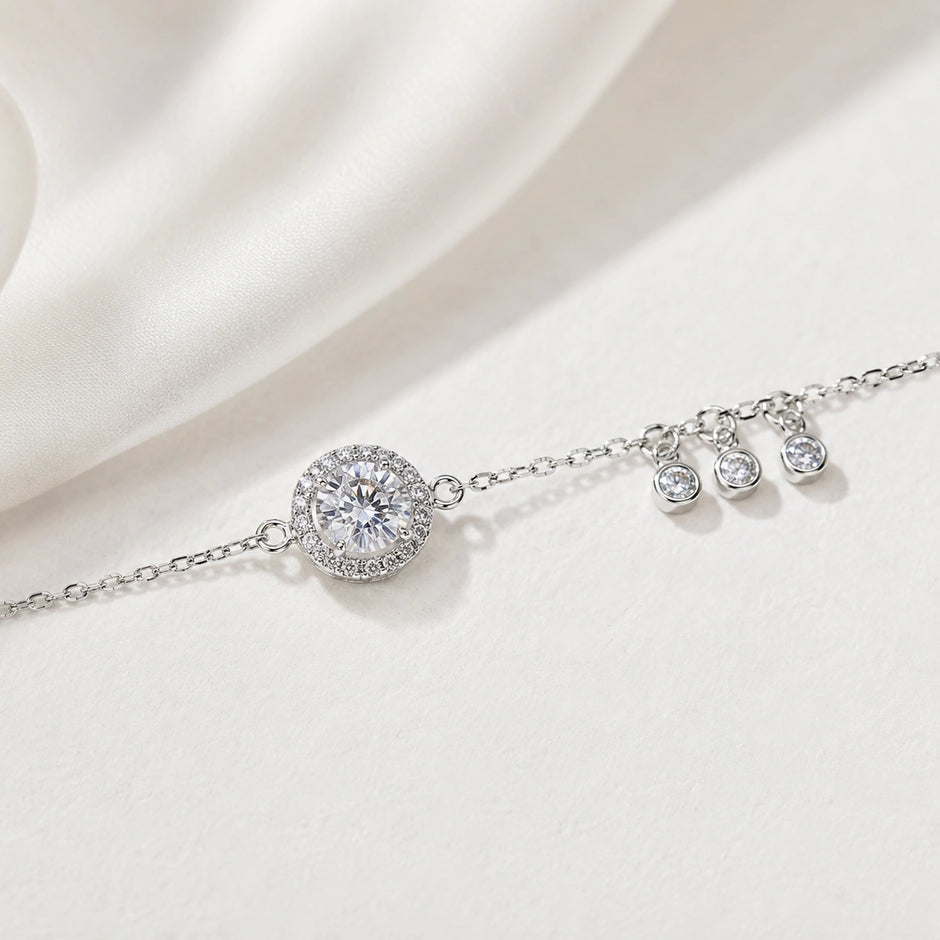 Sparkling Circle Charm 925 Sterling Silver Bracelet for Women
