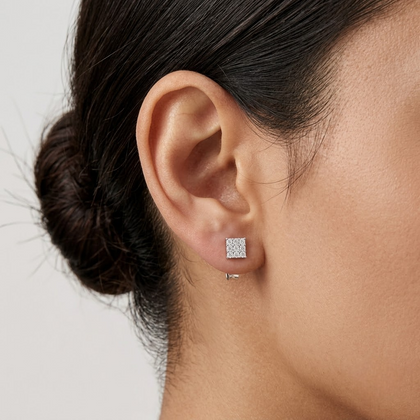 Square Cluster CZ Diamond 925 Sterling Silver Stud Earrings for Women