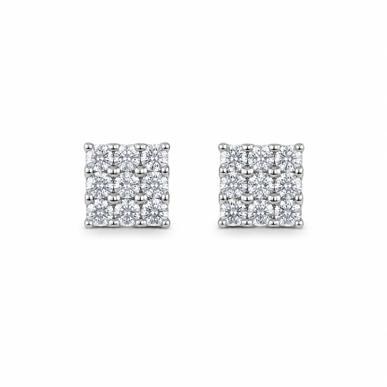 Square Cluster CZ Diamond 925 Sterling Silver Stud Earrings for Women