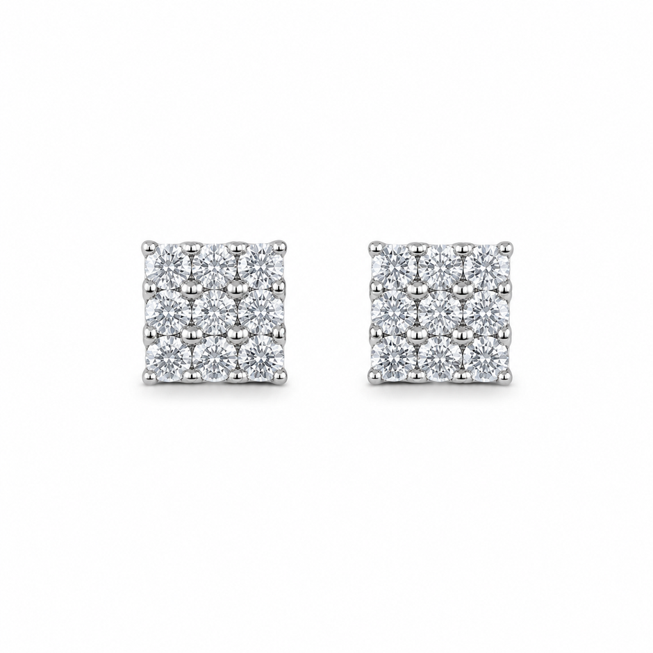 Square Cluster CZ Diamond 925 Sterling Silver Stud Earrings for Women