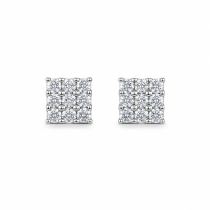 Square Cluster CZ Diamond 925 Sterling Silver Stud Earrings for Women