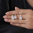 Square Design Cushion Cut Diamond CZ 925 Sterling Silver Pendant Set for Women
