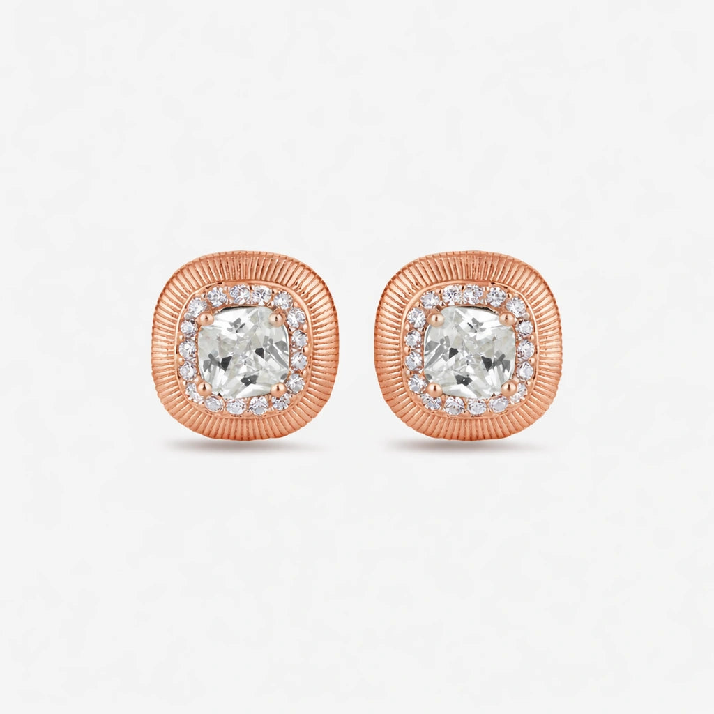 Square Diamond Rose Gold Stud Earrings