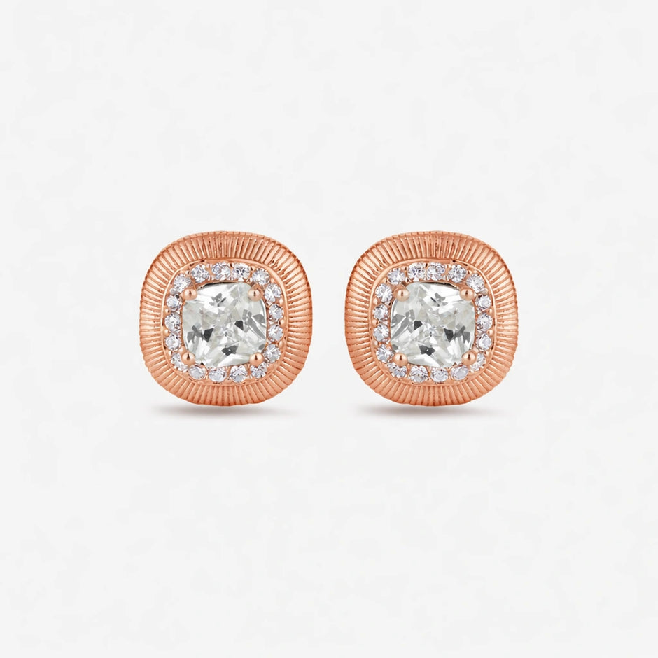 Square Diamond Rose Gold Stud Earrings