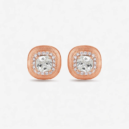 Square Diamond Rose Gold Stud Earrings