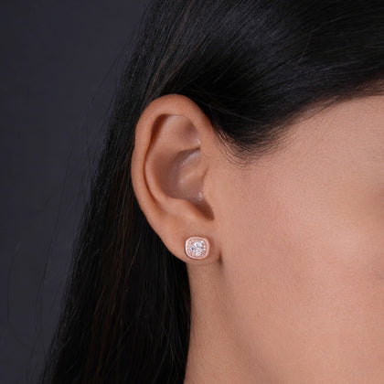 Square Diamond Rose Gold Stud Earrings