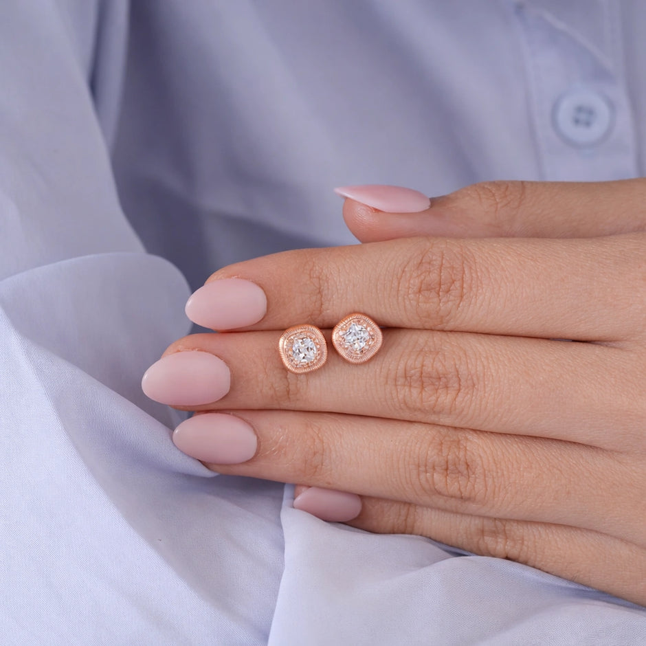 Square Diamond Rose Gold Stud Earrings